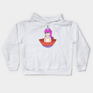 Cute Unicorn on a little boat Kids Hoodie